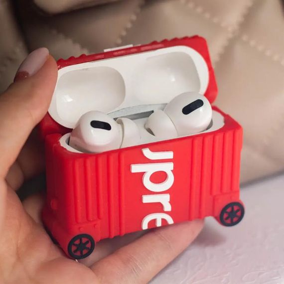 Силиконовый футляр Brand для наушников AirPods Pro + кольцо Supreme red | Зображення 2