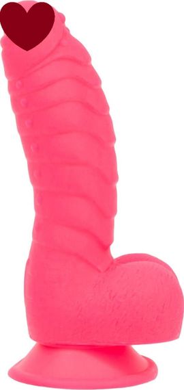 Ребристый фаллоимитатор на присоске ADDICTION — Tom 7″ Dildo With Balls — Pink, вибропуля в подарок sexstyle