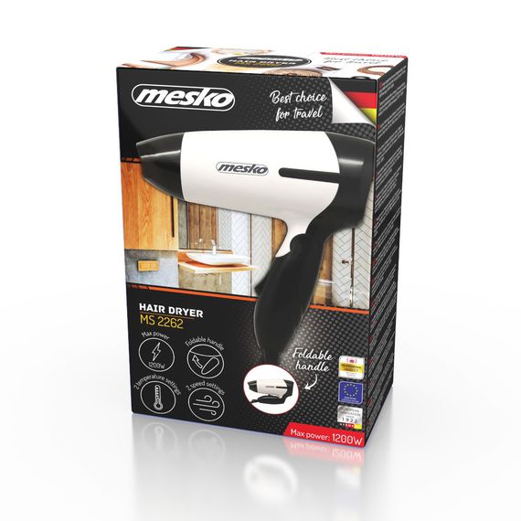 Фен для волосся Mesko MS 2262, 1200 Вт, складна ручка, дорожній, концентратор, компактний, 2 режими нагріву | Зображення 9