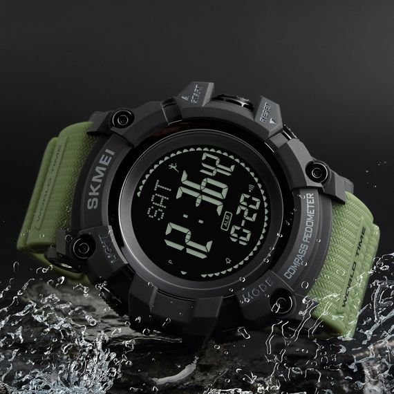 Чоловічий годинник Skmei 1356AG Army Green + Compass | Зображення 2