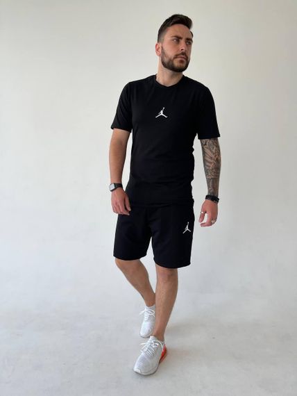 Мужской легкий летний костюм двойка с шортами, размер 50, цвет черный