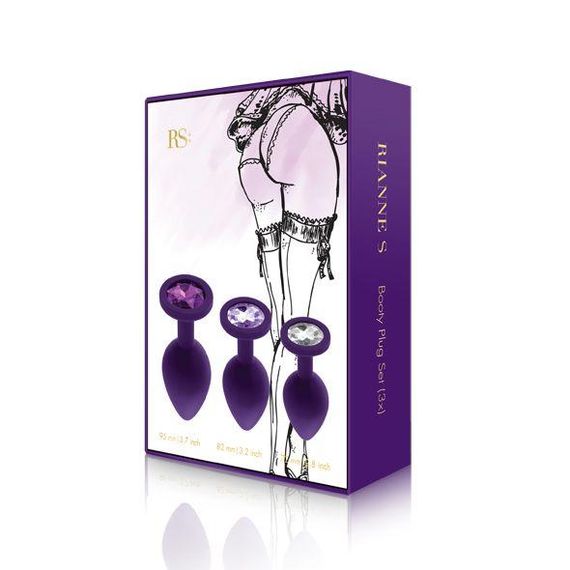 Набор анальных пробок с кристаллом Rianne S: Booty Plug Set Purple, диаметр 2,7см, 3,5см, 4,1см | Зображення 1