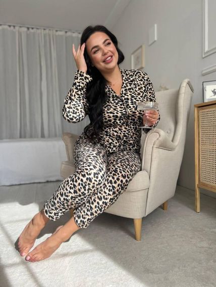 Леопардова піжама на ґудзиках Plus Size домашній костюм | Зображення 9