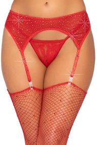 Пояс для чулок со стразами Leg Avenue Rhinestone Garterbelt One Size Красный