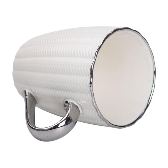 Чашка фарфоровая 400 (мл) с серебристым ободком и ручкой для чая Бежевая RX-N231315BE | Зображення 2