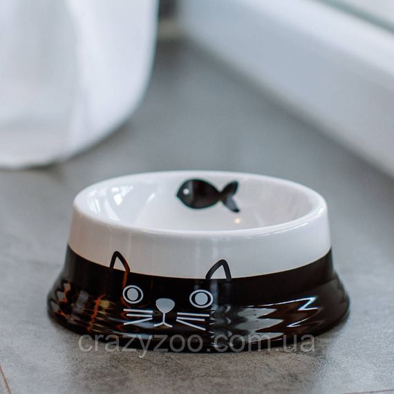Миска для котів Nobby Cat Face керамічна чорно-біла Ø 14х4.8 см 140 мл 73691 | Зображення 1