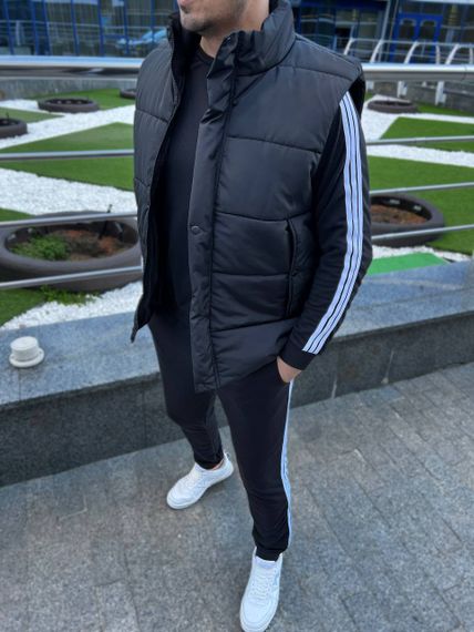 Мужской спортивный костюм тройка с жилетом AL0235 цвет черный, размер 54/56 | Зображення 3