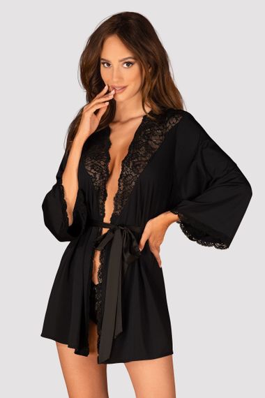 Пеньюар Obsessive Bellastia Чорний XL/2XL