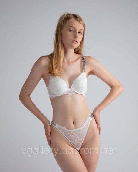 Кружевной комплект Victoria`s Secret стразы со стрингами  Кружева - 85С(38С) - Белый | Зображення 2