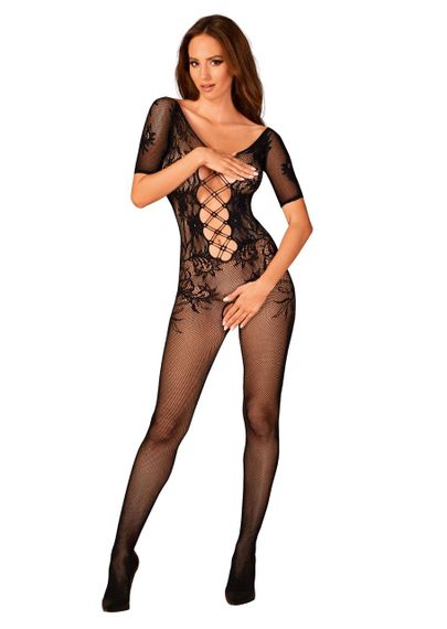 Сетчатый бодистокинг с цветочным рисунком Obsessive Bodystocking F238 S/M/L, black, с доступом, имит sexstyle | Зображення 4