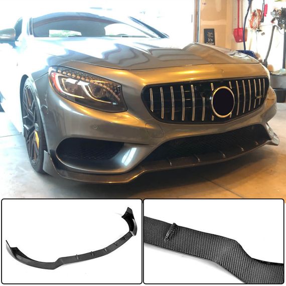 Накладка на передній бампер Lip V3 (для AMG-Line 2015-2018, Карбон) для Mercedes S-class C217 Coupe рр | Зображення 1