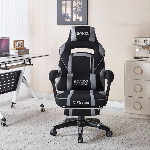 Крісло геймерське з тканини Bonro Бонро B-141 сіре з підставкою для ніг (42401110) | Зображення 9