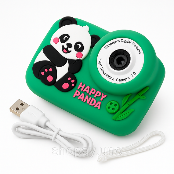 Детский фотоаппарат M03 Panda Green, 2.0" IPS, фото 3264×2448, видео 1080p, игры, рамки, 400mAh