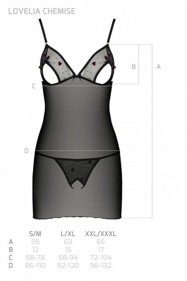 Соблазнительная сорочка с вырезами на груди и трусики с вырезом Passion LOVELIA CHEMISE S/M Черный | Зображення 6