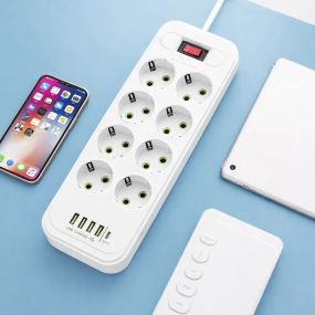 Мережевий подовжувач/фільтр/розгалужувач (D6) 6х220V + 4хUSB+ 1хType-C 3 метри
