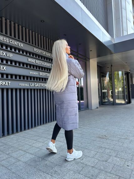 Женская демисезонная стильная удлиненная куртка-пальто стеганая PA2041 цвет серый, размер 50/52 | Зображення 4