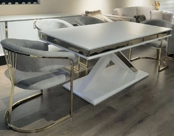Обідній розкладний стіл Мілано (Milano) із золотим декором на глянсовій стільниці та нозі 180-220-260х95 см | Зображення 1