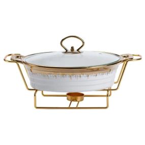 Мармитница фарфоровая 1 литр круглая, подставка с подогревом HP1025