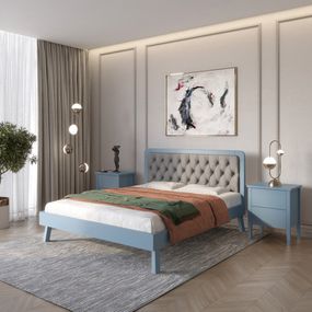 Односпальне дерев&#039;яне ліжко Mebigrand Токіо Сіро-синій (S7010R90B)/Аляска 93 (Сірий) 90х200 см (MBG-11108)