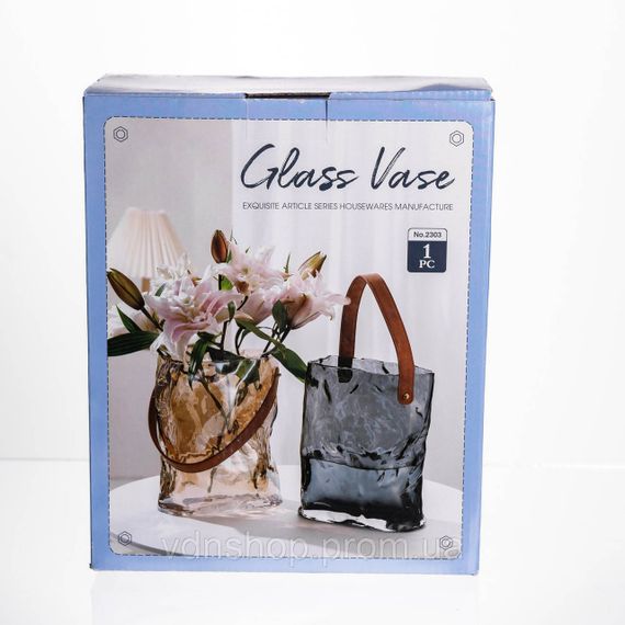 Подарочная стеклянная ваза сумочка с ручкой 18×9×25 (см) декоративная Серый HP-19-157-2 | Зображення 4