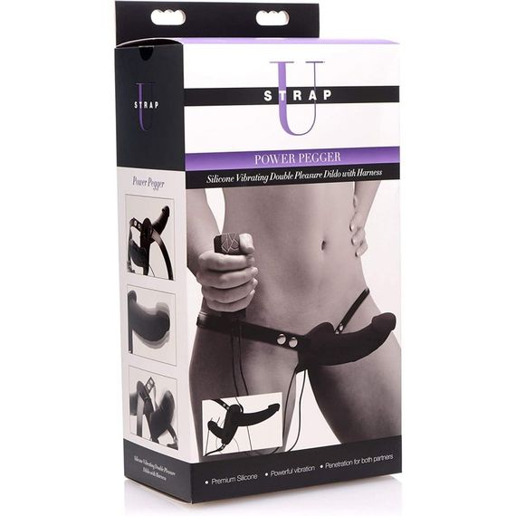 Подвійний страпон з вібро Power Pegger Double Strap-On, чорний | Зображення 5