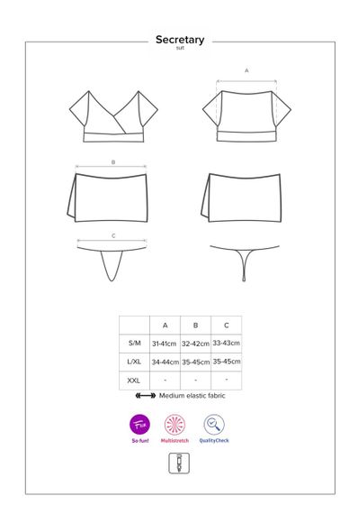 Еротичний костюм секретарки Obsessive Secretary suit 5pcs black L/XL, чорно-білий, топ, спідниця, ст | Зображення 6
