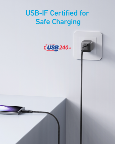 Кабель Anker 310 USB-C to USB-C - 1.8m 240W Nylon Black | Зображення 3