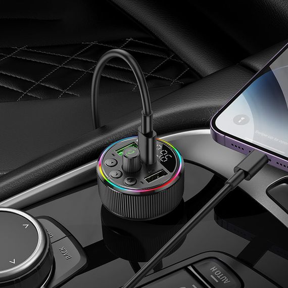АЗП FM модулятор Hoco E82 Guerrero PD30W+QC3.0 (2USB-A/1C) Black | Зображення 7