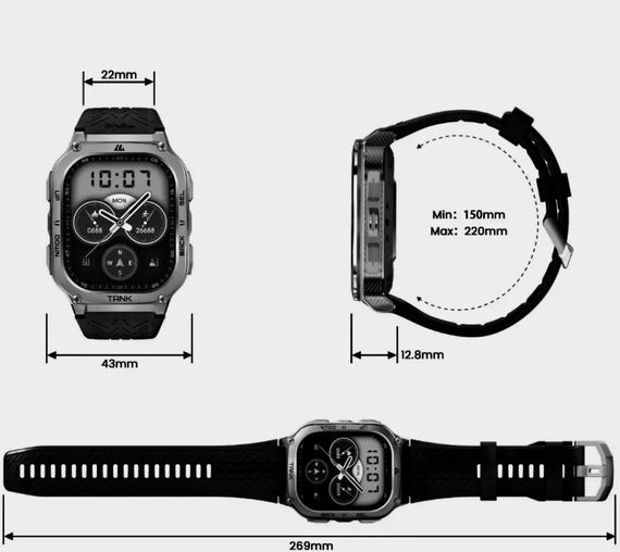 Смарт-годинник тактичний Kospet Tank M3 Metal Black (KTM0003MB) | Зображення 6