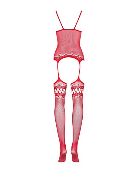 Бодістокінг Obsessive Bodystocking F214 red S/M/L, імітація корсета та панчіх на підв’язках | Зображення 5