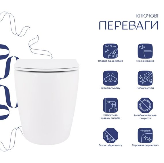 Унітаз підвісний Qtap Robin Ultra Quiet, з сидінням Slim Duroplast/ Soft-close/ Quick Release QT13332381AW | Зображення 8