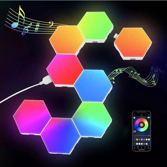 Світлодіодні RGB шестикутні ліхтарі, дистанційне керування, додаток, синхронізація музики, 8 шт.