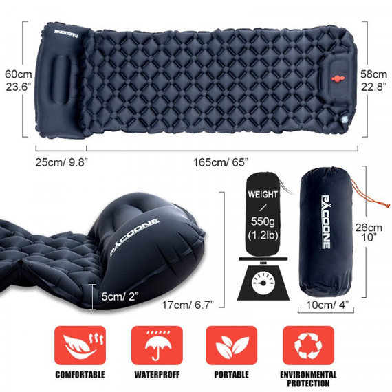 Туристичний надувний матрац із подушкою Outdoor Sleeping з вбудованим насосом Black | Зображення 2