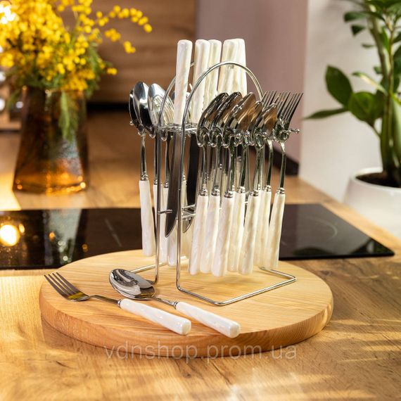 Набор столовых приборов на подставке 24 предмета столовый набор на 6 персон Белый с серебром HP-20-50 | Зображення 7