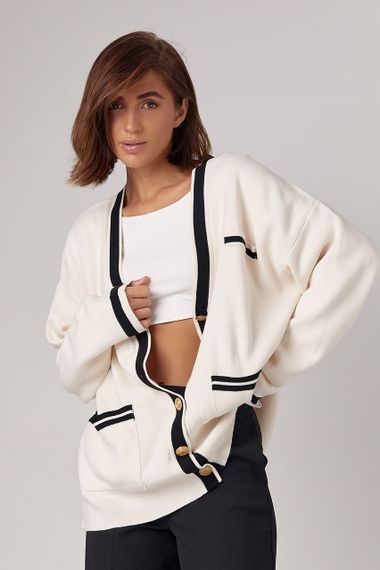 Женский кардиган оверсайз в стиле Chanel - молочный цвет, M (есть размеры)