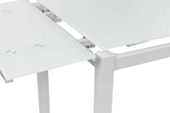 Розкладний скляний стіл Венді XS-1025 80-130х65 см, біле скло на білому металевому каркасі | Зображення 3