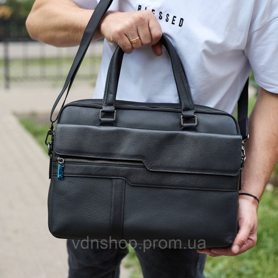 Чоловіча ділова сумка зі шкіри 39х29х10, класичний портфель для ноутбука та офісу, сумочка для студента, чорний | Зображення 1