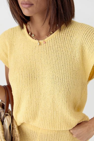 Літній в'язаний костюм із футболкою та штанами - жовтий цвет, ONE SIZE (є розміри) | Зображення 3
