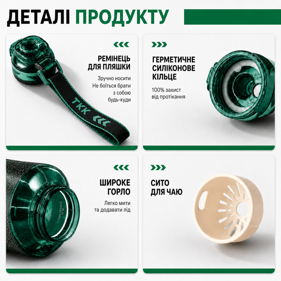 Спортивная бутылка для воды TKK 1500 мл (1.5 л): ударопрочный Tritan BPA-free, Зеленая | Зображення 5