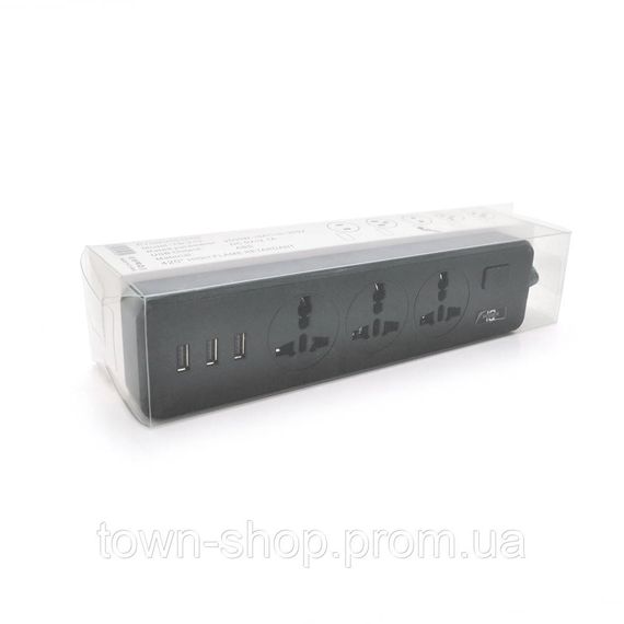 Сетевой фильтр ТВ-Т13, 3 розетки + 3 USB, 2 м, сечение 3х0,75мм, 2500W, Black, Box | Зображення 1