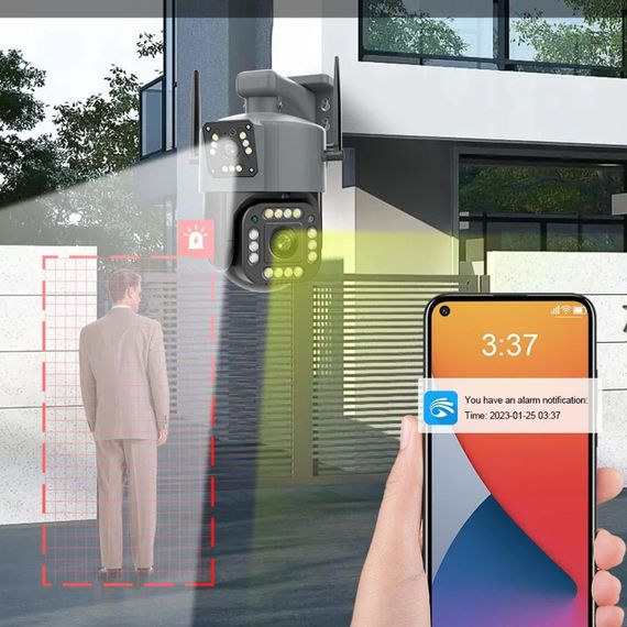 Уличная IP камера видеонаблюдения с 2 объективами, 8Мп, Qettopo V380 / Поворотная двойная WiFi камера с ночной | Зображення 6