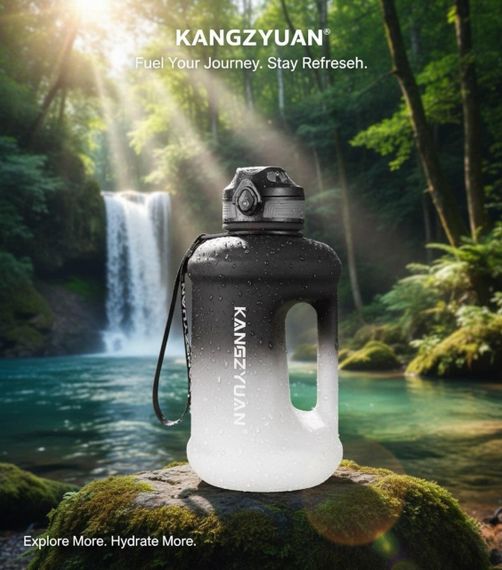Эко-бутылка KANGZYUAN 1800 мл - Черная Tritan BPA-free, ударопрочная, спортивная с ручкой и ремешком | Зображення 6