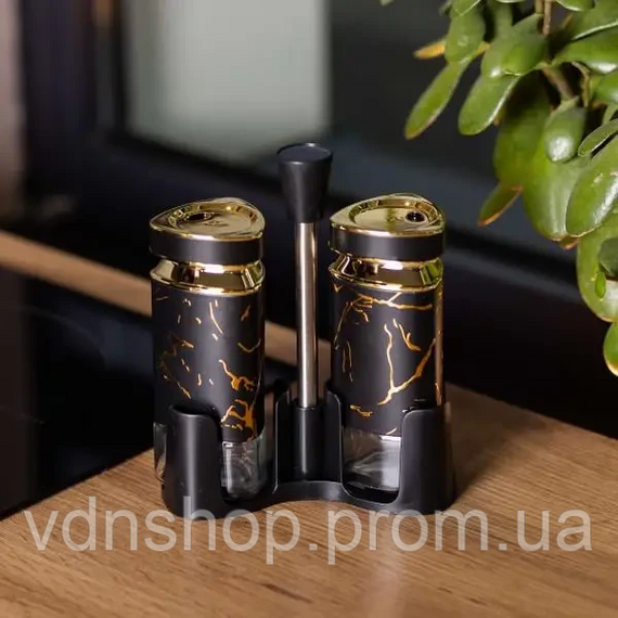 Набор для специй на подставке солонка и перечница по 120 мл Черный HP-1353 | Зображення 3