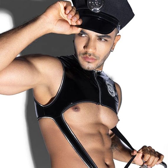 Мужской эротический костюм полицейского JSY «Отважный Луи» One Size, боди, кепка, наручники Sex Aura | Зображення 5