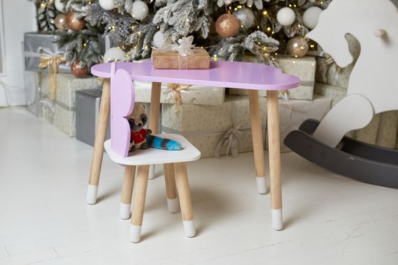 Столик тучка і стільчик метелик дитячий фіолетовий з білим сидінням. Столик для занять, ігор, їжі | Зображення 3