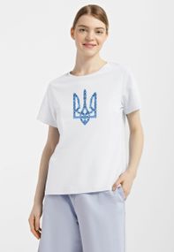 Футболка женская белая с принтом "Герб-вышиванка", 2XL