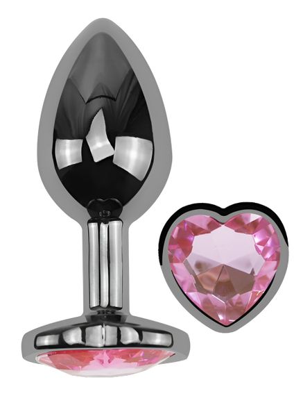 Анальна пробка з кристалом EGZO - Dark Silver Heart Plug Pink size M Sex Aura | Зображення 1