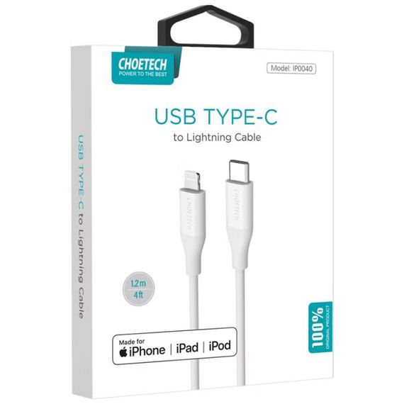 Дата кабель USB-С to Lightning 1.0m USB2.0 30W MFI Choetech (IP0040-WH) | Зображення 2