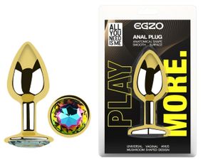 Анальна пробка з кристалом EGZO - Gold Round Plug Rainbow size S Sex Aura