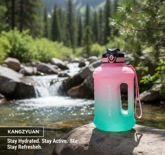 Эко-бутылка KANGZYUAN 2500 мл (2.5 л) - Розовая Tritan BPA-free, ударопрочная, спортивная с ручкой и ремешком | Зображення 8